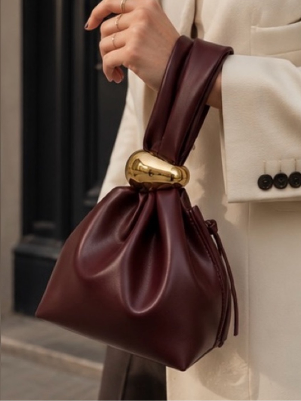 Burgundy Knot-Handle Wristlet with Gold Accent